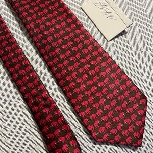 Jim Thompson Stylish Red Elephant Pattern Silk Tie Made in Thailand